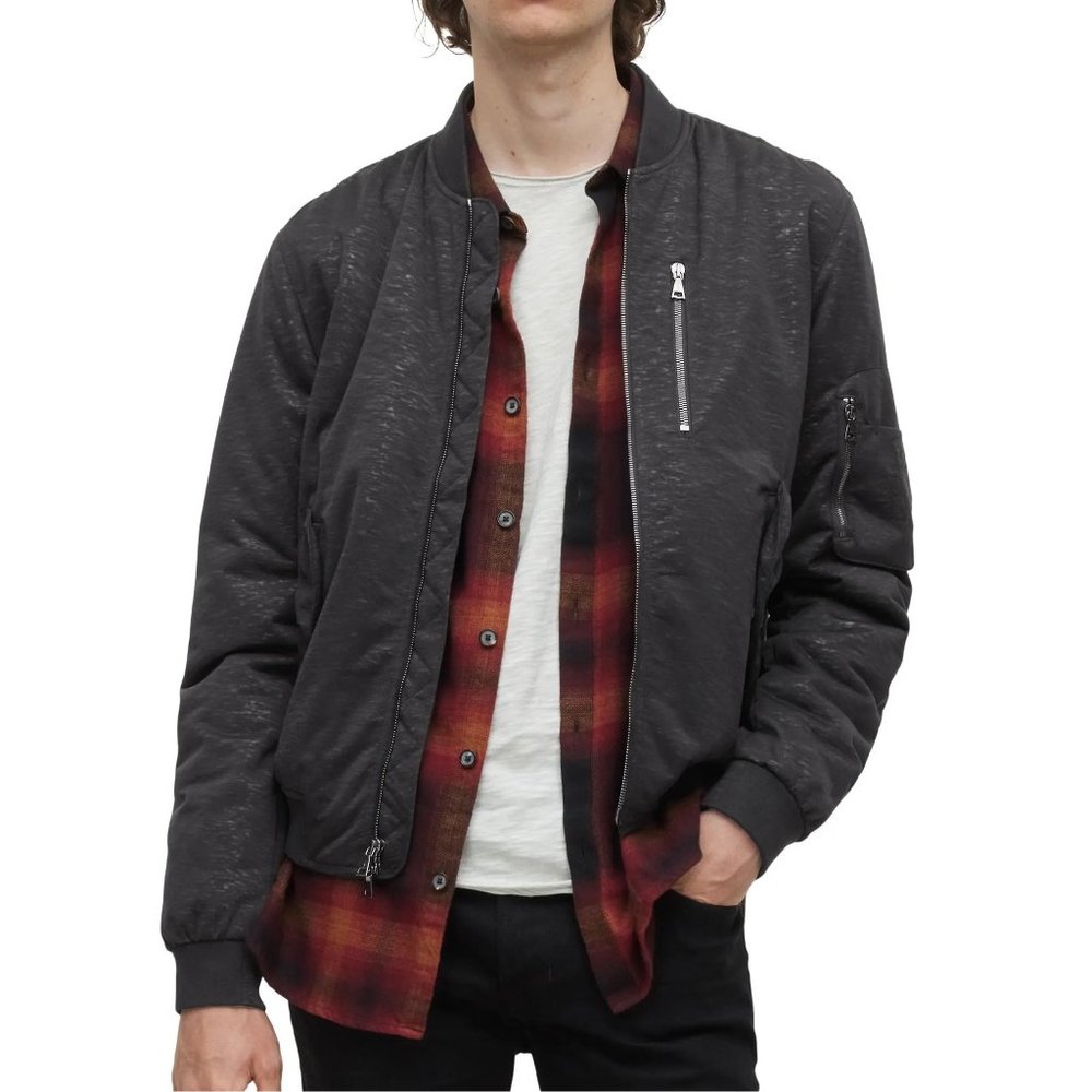 John Varvatos Collection Men's Sutter Zip Flight Jacket Burnout Polyester Black